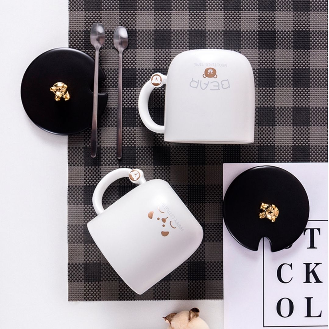 Ceramic Cup / Simple Black and White Bear Ceramic Cup 400 ML