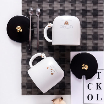 Ceramic Cup / Simple Black and White Bear Ceramic Cup 400 ML
