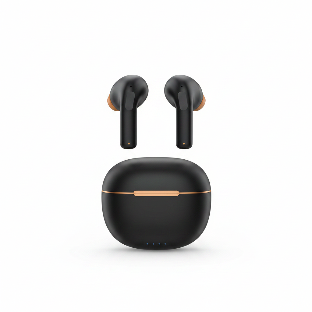 PDI True Wireless Earbuds with black matte finish and gold accent