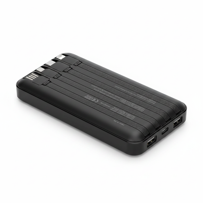 PDI Accessories 10000mAh 4-in-1 Power Bank with built-in cables on white background